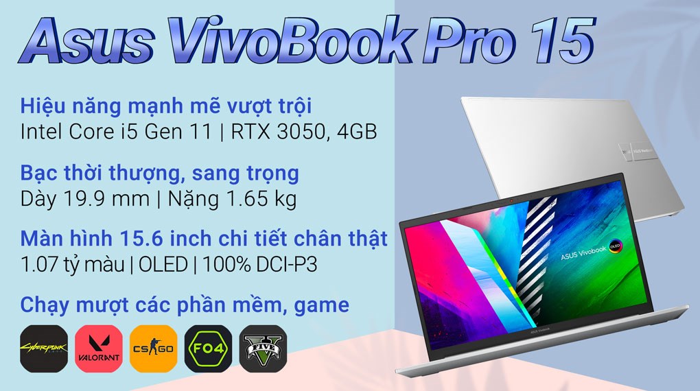 Laptop Asus VivoBook Pro 15 OLED K3500P i5 11300H/16GB/512GB/4GB RTX3050/Win11 (L1386W)
