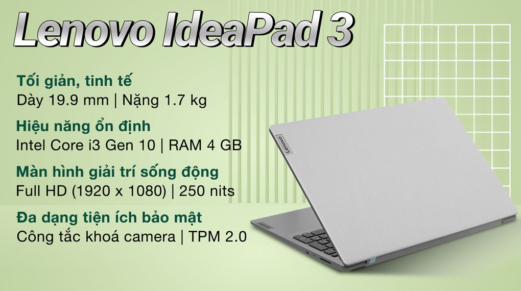 Laptop Lenovo IdeaPad 3 15IML05 i3 10110U/4GB/256GB/Win11 (81WB01DYVN)