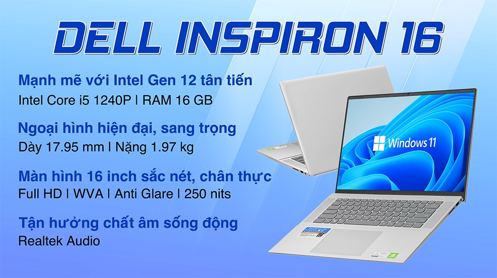 Laptop Dell Inspiron 16 5620 i5 1240P/16GB/512GB/2GB MX570/OfficeHS/Win11 (N6I5003W1)
