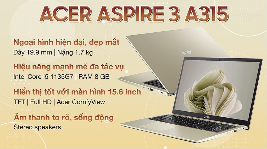 Laptop Acer Aspire 3 A315 58 52KT i5 1135G7/8GB/512GB/Win11 (NX.AM0SV.006)