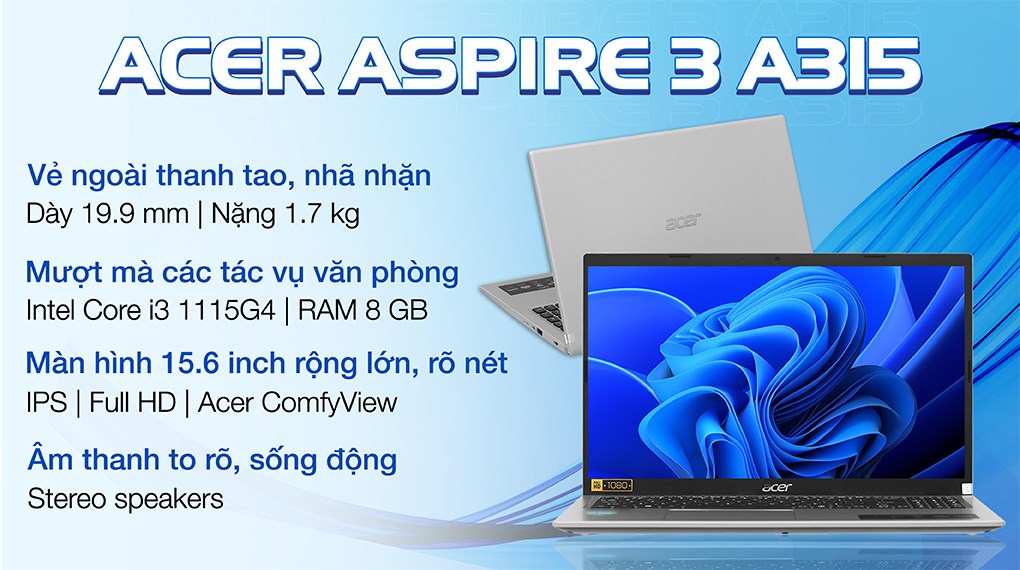 Laptop Acer Aspire 3 A315 58 358E i3 1115G4/8GB/512GB/Win11 (NX.ADDSV.00F)