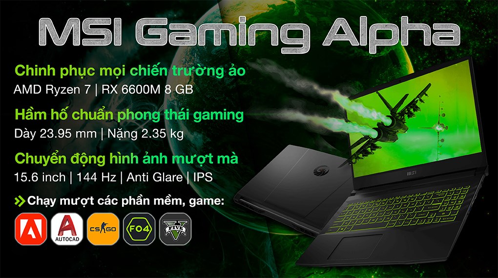 Laptop MSI Gaming Alpha 15 B5EEK R7 5800H/16GB/512GB/8GB RX6600M/144Hz/Balo/Chuột/Win11 (218VN)