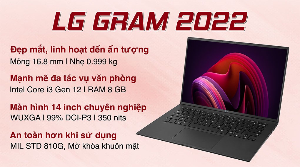 Laptop LG gram 2022 i3 1220P/8GB/256GB/Win11 (14Z90Q-G.AJ32A5)