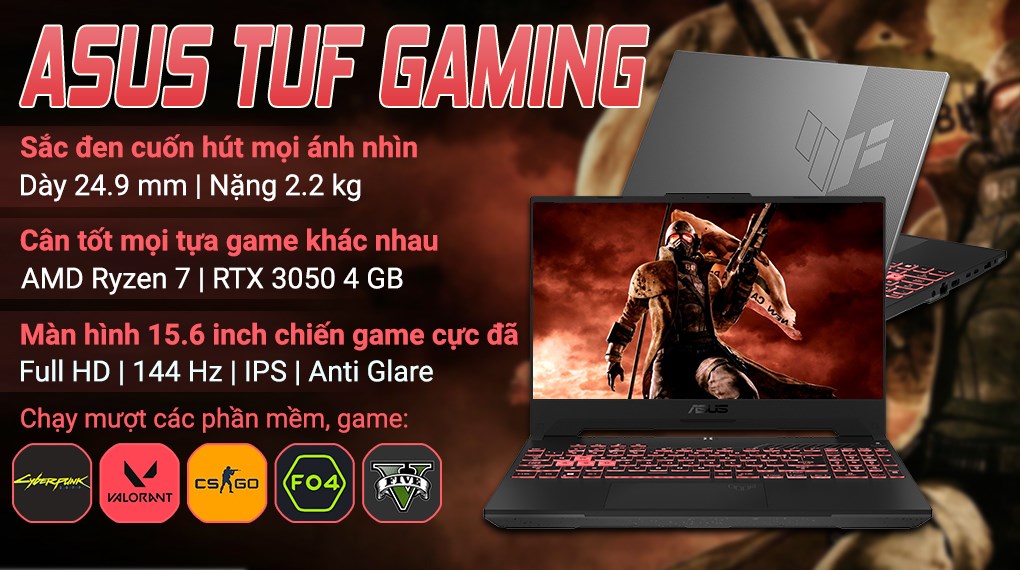 Laptop Asus TUF Gaming A15 FA507RC R7 6800H/8GB/512GB/4GB RTX3050/144Hz/Win11 (HN051W)