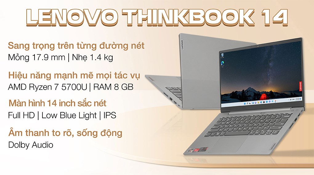 Laptop Lenovo ThinkBook 14 G3 ACL R7 5700U/8GB/512GB/Win11 (21A200CSVN)