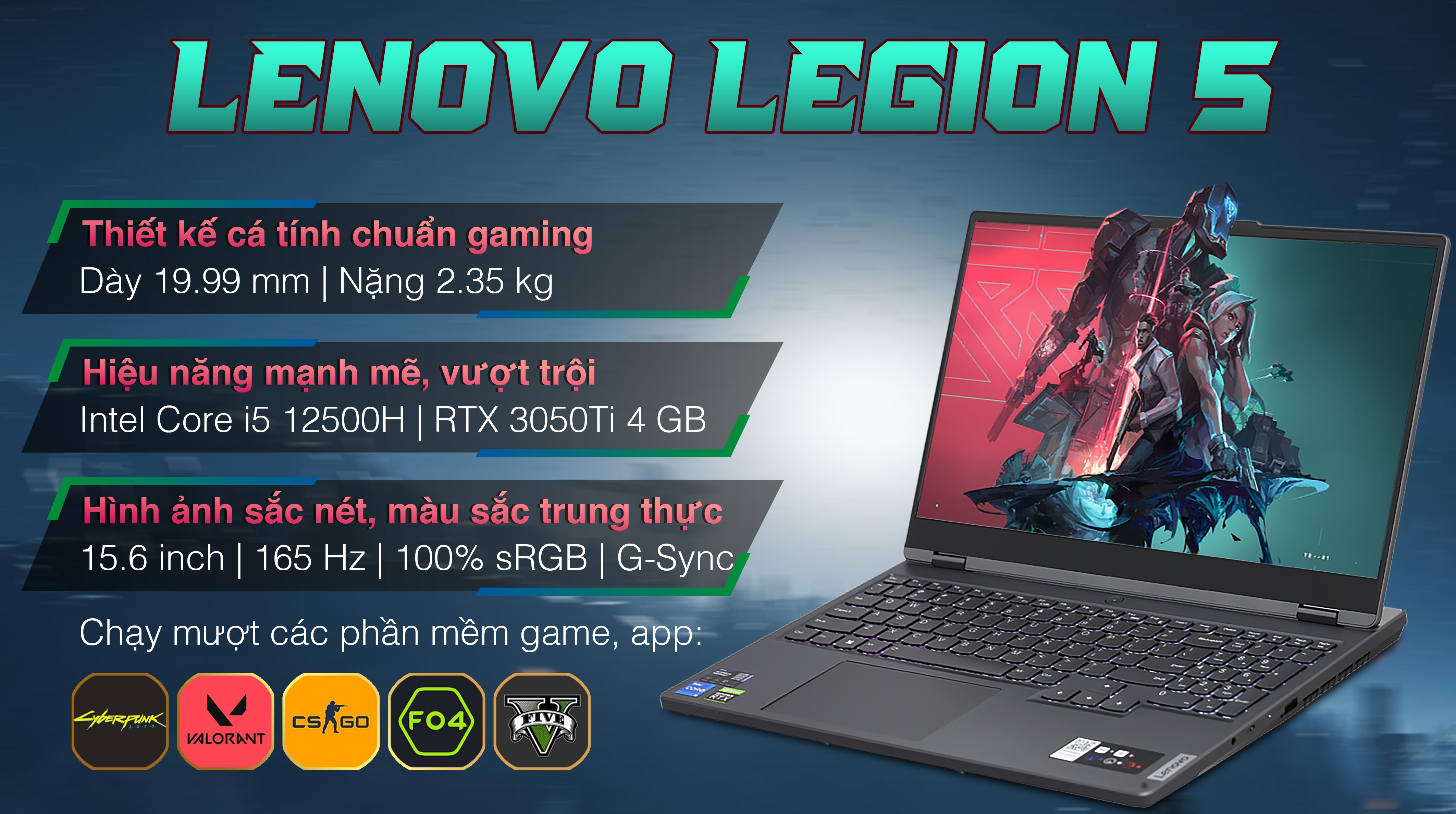 Laptop Lenovo Legion 5 15IAH7 i5 12500H/8GB/512GB/4GB RTX3050Ti/165Hz/Win11 (82RC003WVN)