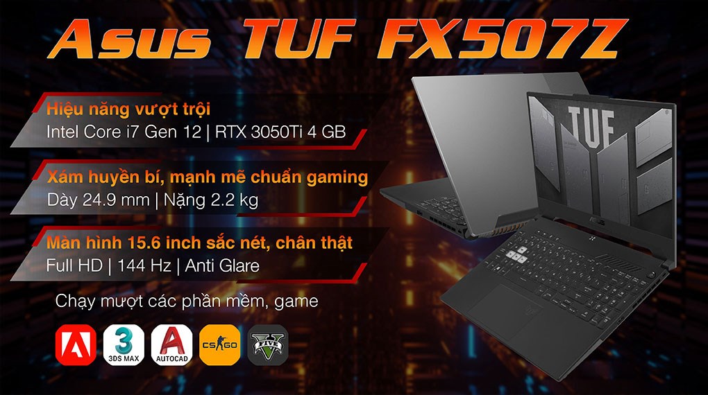 Laptop Asus TUF Gaming F15 FX507ZE i7 12700H/8GB/512GB/4GB RTX3050Ti/144Hz/Win11 (HN093W)