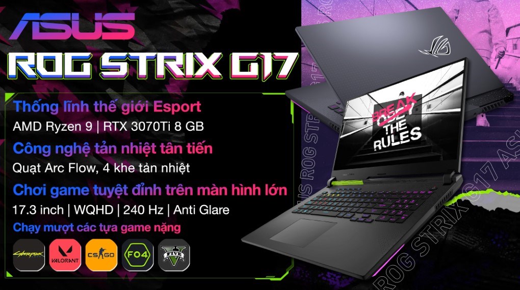 Laptop Asus Gaming ROG Strix G17 G713RW R9 6900HX/32GB/1TB/8GB RTX3070Ti/240Hz/Balo/Win11 (LL178W)