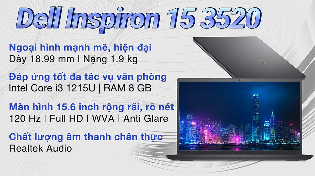 Laptop Dell Inspiron 15 3520 i3 1215U/8GB/256GB/120Hz/OfficeHS/Win11 (i3U082W11BLU)