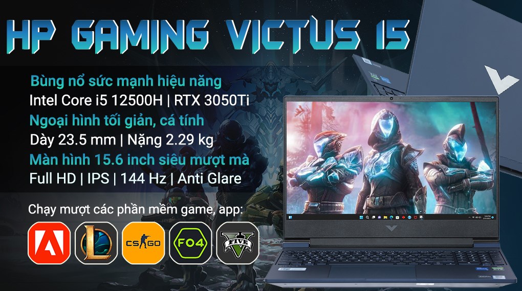 Laptop HP Gaming VICTUS 15 fa0111TX i5 12500H/16GB/512GB/4GB RTX3050Ti/144Hz/Win11 (7C0R4PA)