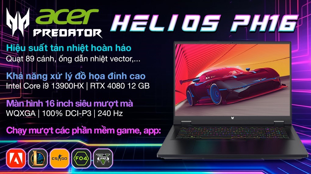 Laptop Acer Predator Helios PH16 71 94N1 i9 13900HX/32GB/2TB/12GB RTX4080/240Hz/Win11 (NH.QJSSV.002)