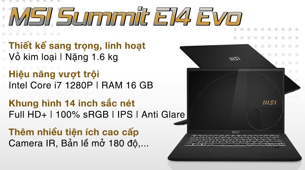 Laptop MSI Summit E14 Evo A12M i7 1280P/16GB/512GB/Túi/Chuột/Win11 (211VN)
