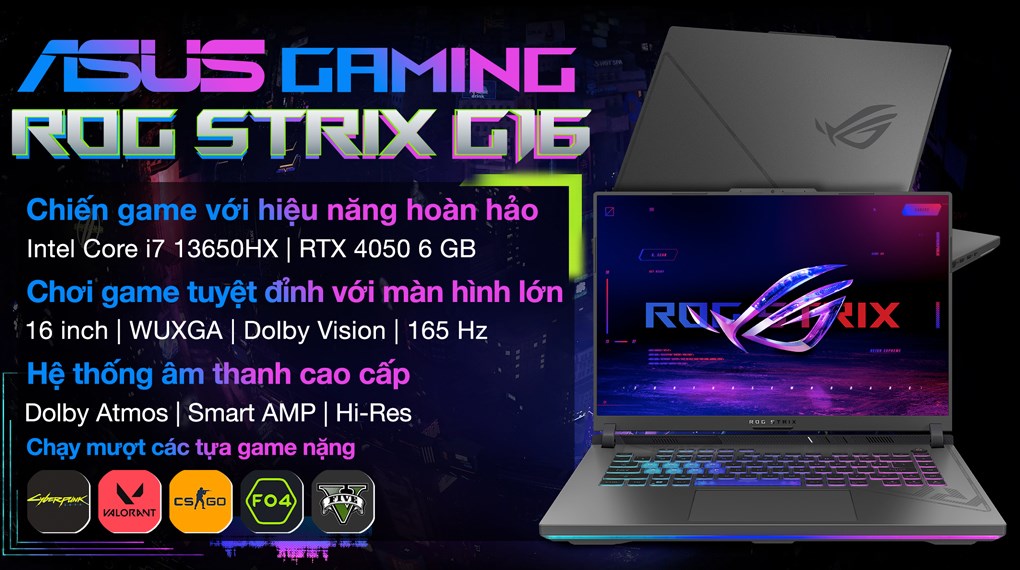 Laptop Asus Gaming ROG Strix G16 G614JU i7 13650HX/16GB/512GB/6GB RTX4050/165Hz/Win11 (N3777W)