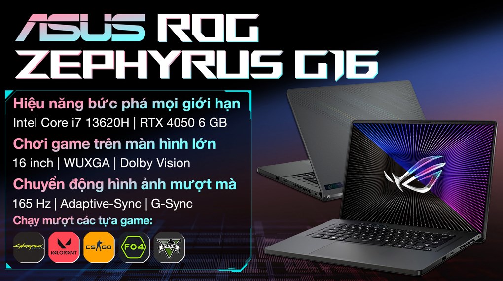 Laptop Asus Gaming ROG Zephyrus G16 GU603VU i7 13620H/16GB/512GB/6GB RTX4050/165Hz/Win11 (N3898W)