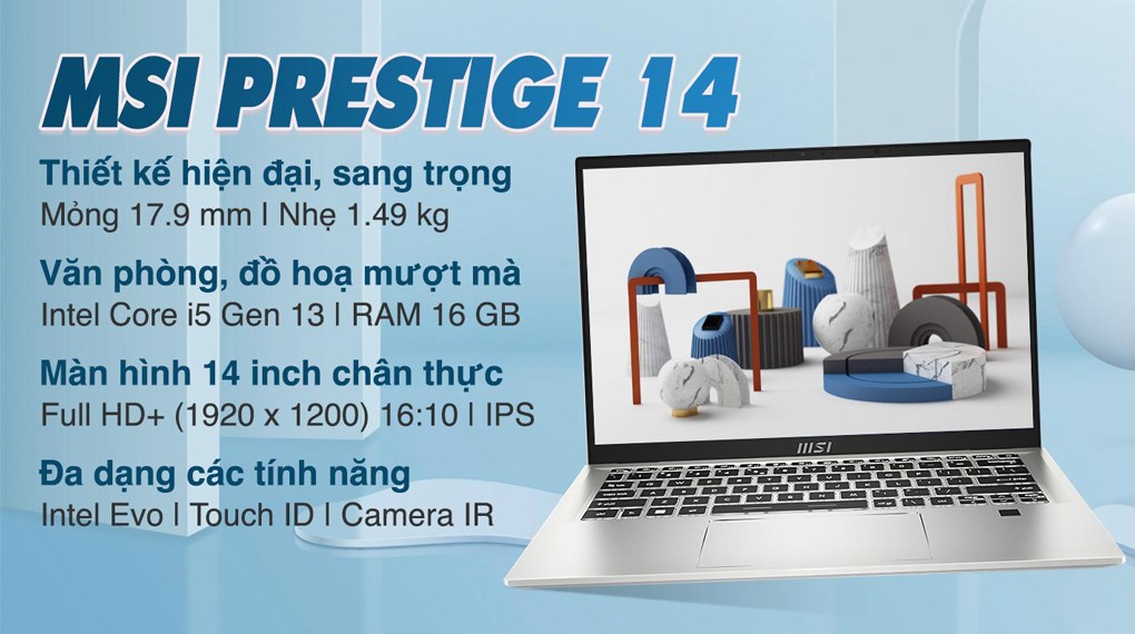 Laptop MSI Prestige 14 Evo B13M i5 13500H/16GB/512GB/Balo/Win11 (401VN)