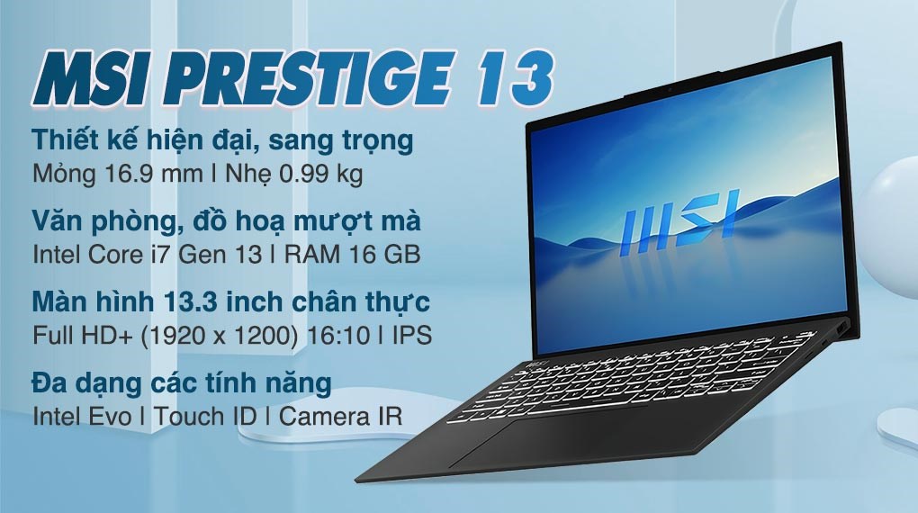 Laptop MSI Prestige 13 Evo A13M i7 1360P/16GB/1TB/Balo/Win11 (081VN)