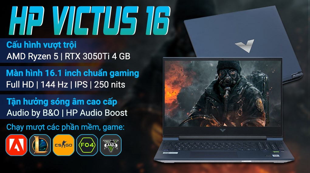 Laptop HP Gaming VICTUS 16 e1105AX R5 6600H/16GB/512GB/4GB RTX3050Ti/144Hz/Win11 (7C0T0PA)