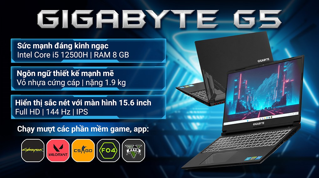 Laptop Gigabyte Gaming G5 i5 12500H/8GB/512GB/8GB RTX4060/144Hz/Win11 (KF-E3PH333SH)