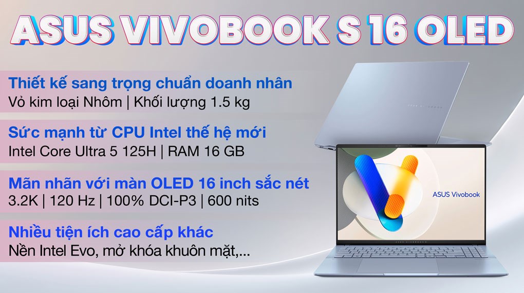 Laptop Asus Vivobook S 16 OLED S5606MA Ultra 5 125H/16GB/512GB/120Hz/Win11 (MX050W)