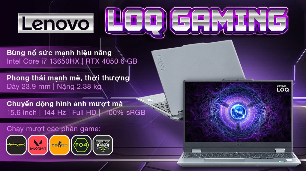 Laptop Lenovo Gaming LOQ 15IRX9 i7 13650HX/16GB/512GB/6GB RTX4050/144Hz/Win11 (83DV00D5VN)
