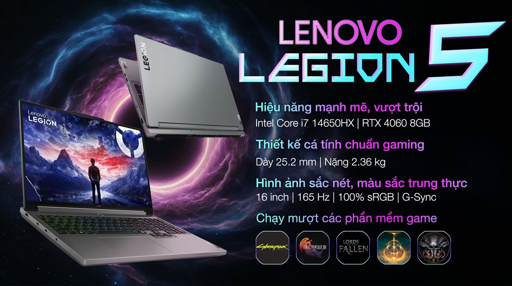 Laptop Lenovo Gaming Legion 5 16IRX9 i7 14650HX/16GB/1TB/8GB RTX4060/165Hz/Win11 (83DG0051VN)