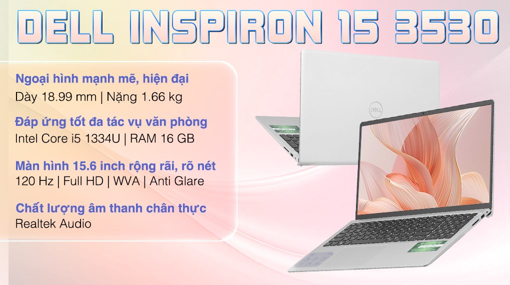 Laptop Dell Inspiron 15 3530 i5 1334U/16GB/512GB/120Hz/OfficeHS/Win11 (N3530-i5U165W11SLU)