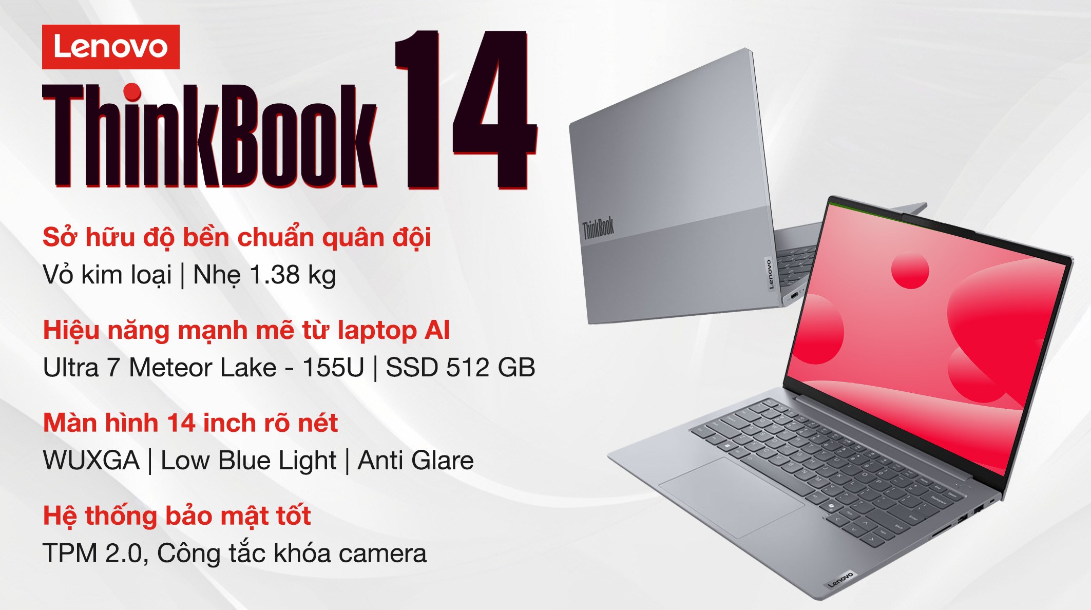 Laptop Lenovo ThinkBook 14 Ultra 7 155U/16GB/512GB/Win11 (21MR0072VN)