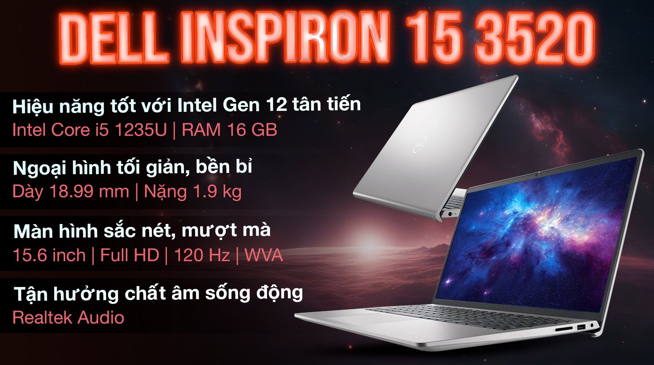 Laptop Dell Inspiron 15 3520 i5 1235U/16GB/512GB/120Hz/OfficeHS/KYHD/Win11 (71043883)