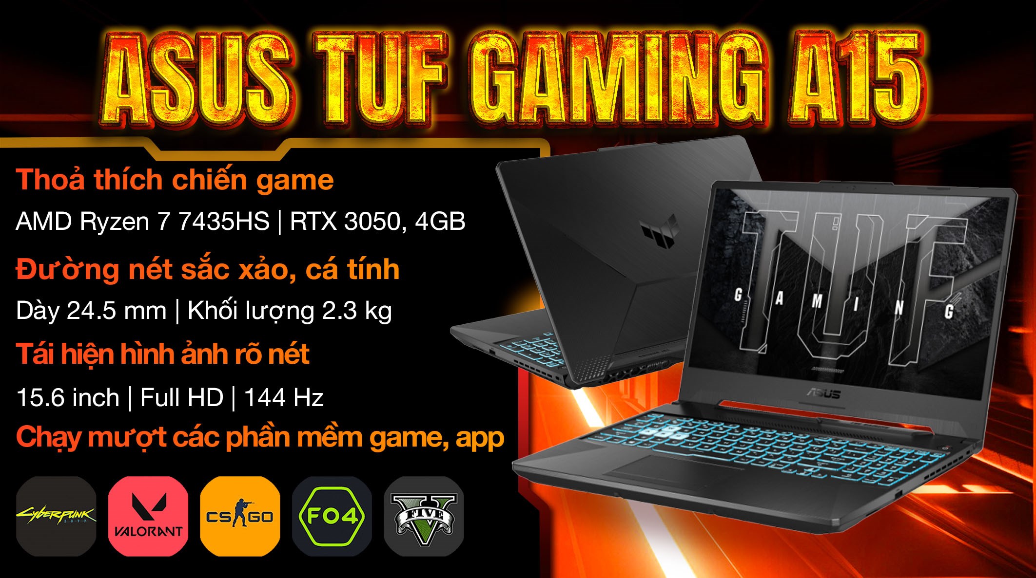 Laptop Asus TUF Gaming A15 FA506NCR R7 7435HS/16GB/512GB/4GB RTX3050/144Hz/Win11 (HN097W)