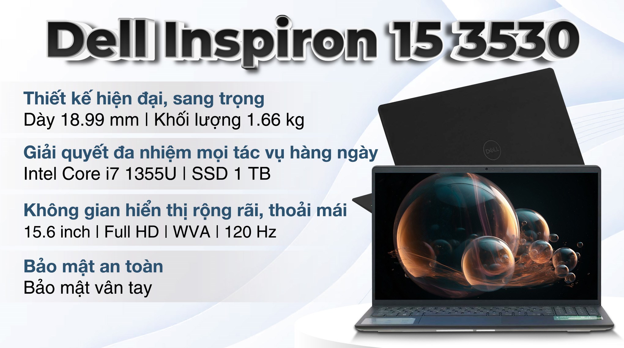 Laptop Dell Inspiron 15 3530 i7 1355U/16GB/1TB/120Hz/OfficeHS/Win11 (N3530-i7U161W11BLU-FP)