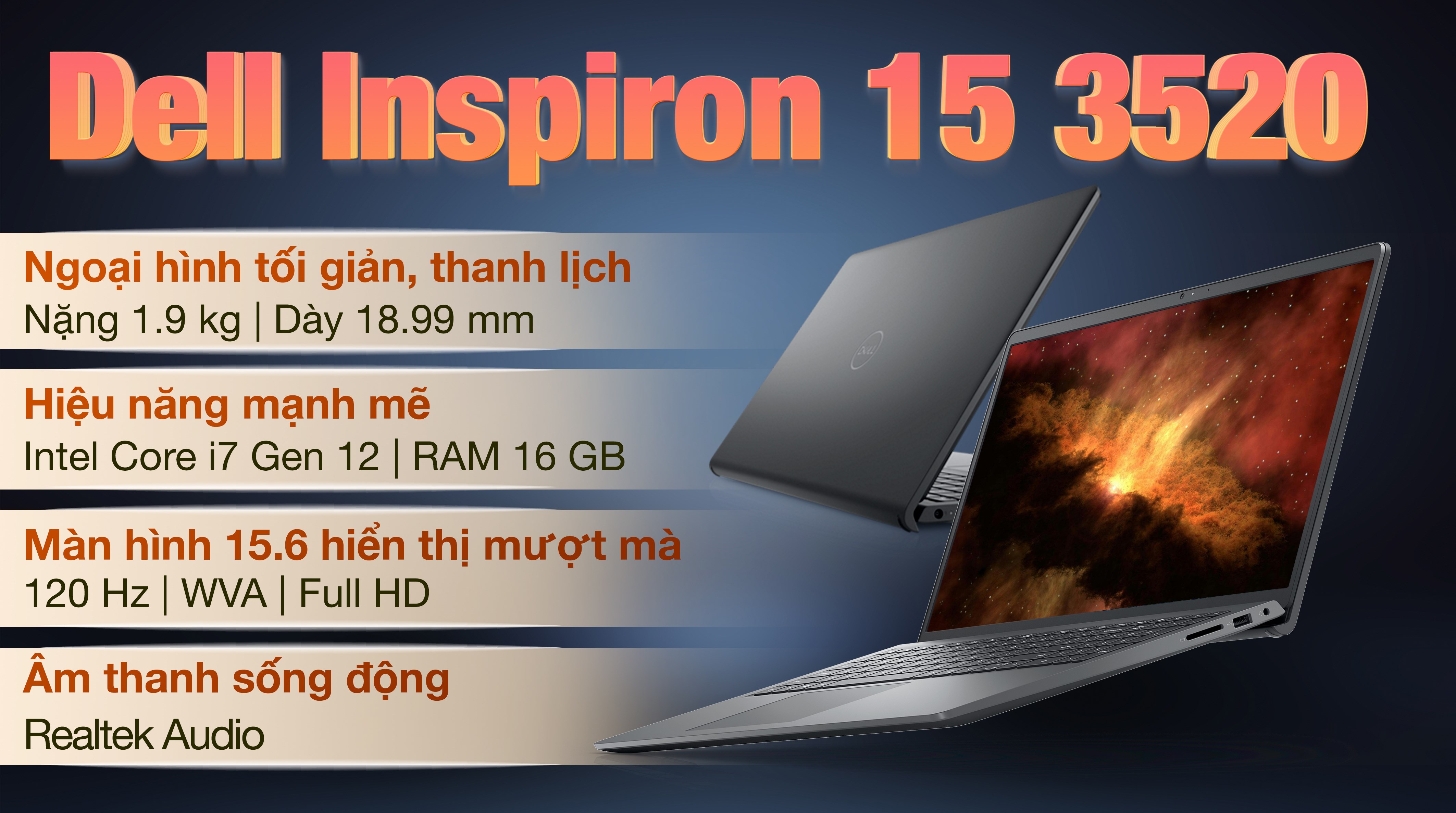 Laptop Dell Inspiron 15 3520 i7 1255U/16GB/512GB/120Hz/OfficeHS/Win11 (N3520-i7U165W11BLU-FP)