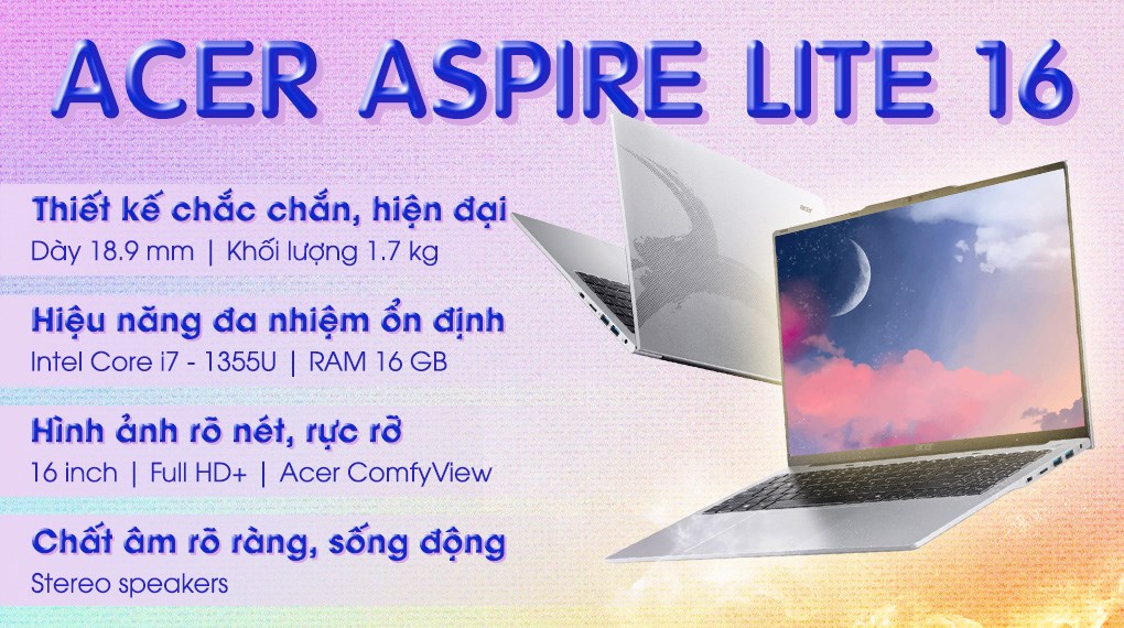 Laptop Acer Aspire Lite 16 G2 AL16 52P 76DU i7 1355U/16GB/512GB/Win11 (NX.J2SSV.005)