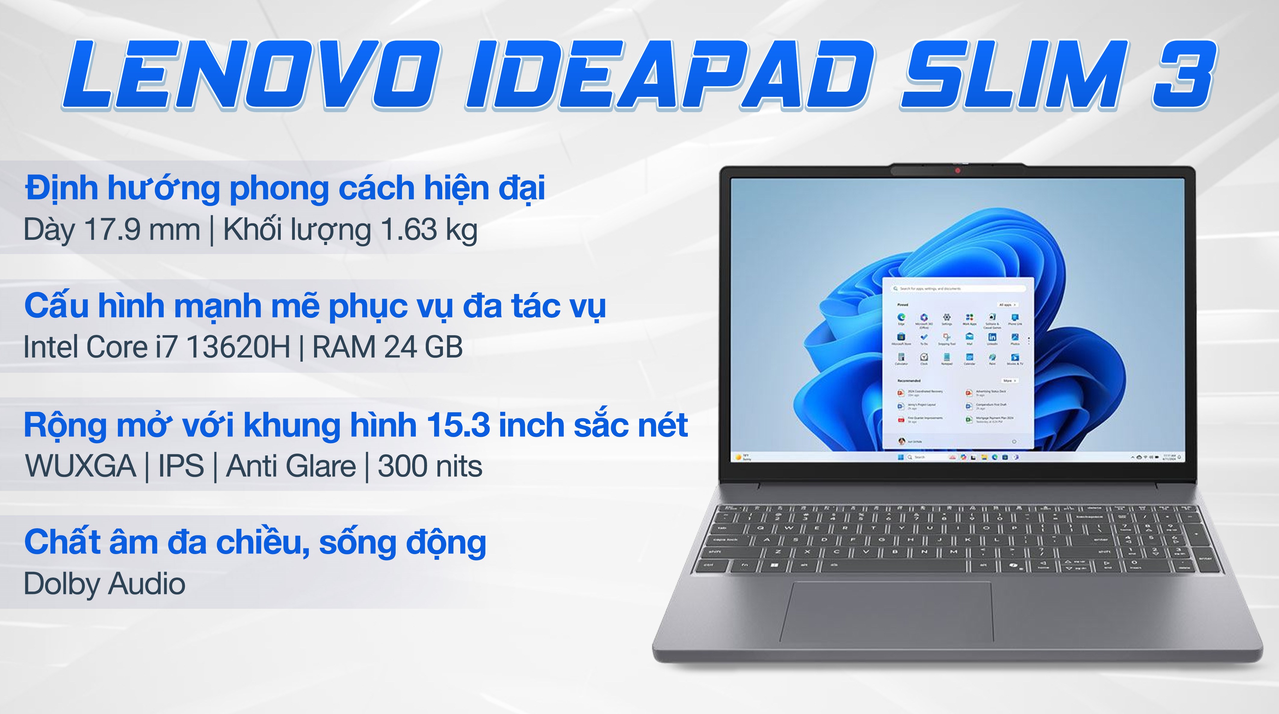 Laptop Lenovo IdeaPad Slim 3 15IRH10 i7 13620H/24GB/512GB/Win11 (83K1000FVN)