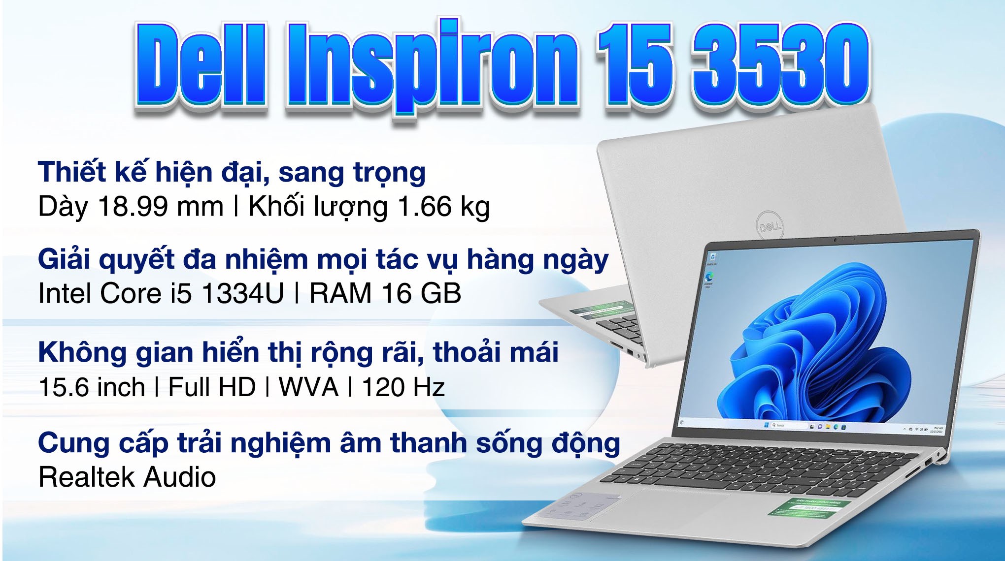 Laptop Dell Inspiron 15 3530 i5 1334U/16GB/512GB/120Hz/OfficeHS24+365/Win11 (N5I5530W1)