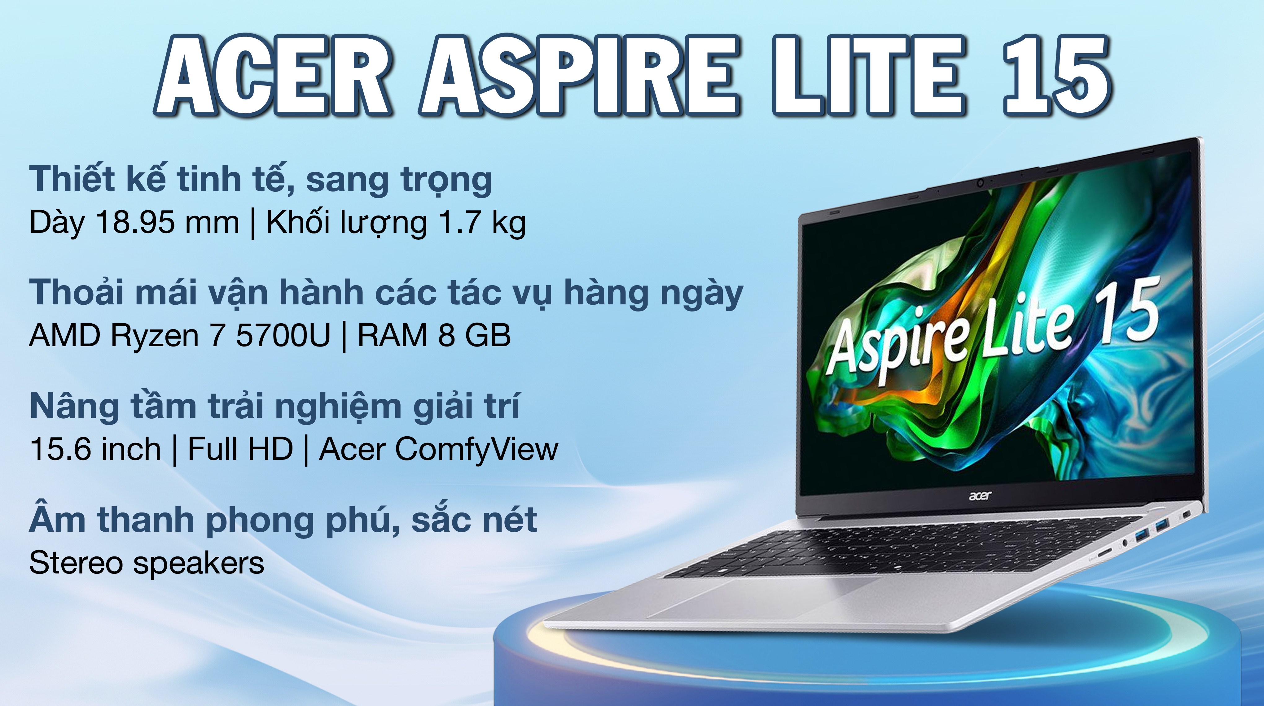 Laptop Acer Aspire Lite 15 AL15 41P R3QL R7 5700U/8GB/512GB/Win11 (NX.J54SV.001)