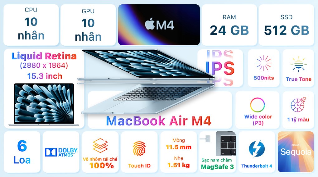 Laptop MacBook Air 15 inch M4 24GB/512GB