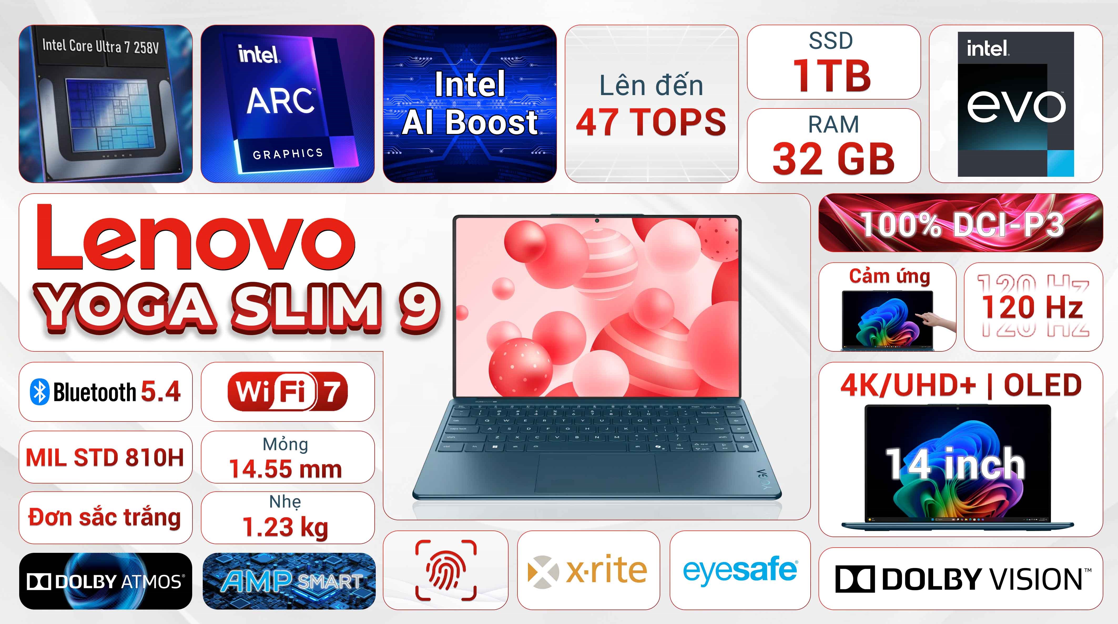 Laptop Lenovo Yoga Slim 9 OLED 14ILL10 Ultra 7 258V/32GB/1TB/120Hz/OfficeHS24+365/Win11 (83CX001AVN)