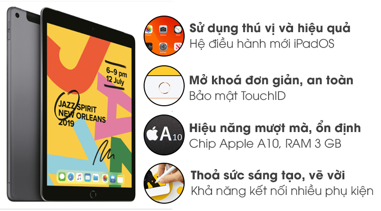 Máy tính bảng iPad 10.2 inch Wifi Cellular 32GB (2019)
