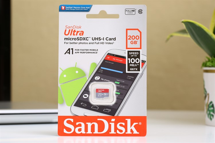 Thẻ nhớ MicroSD 200GB Sandisk Class 10 Màu Đen