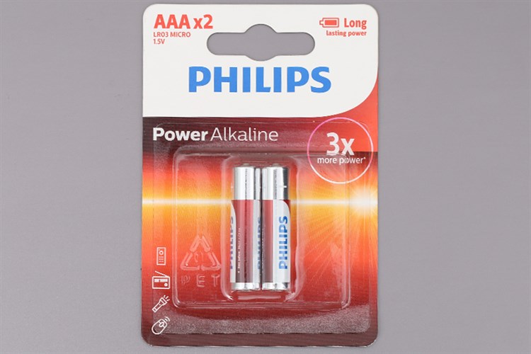 Pin AAA 2 viên Alkaline Philips LR03P2B Màu Đỏ