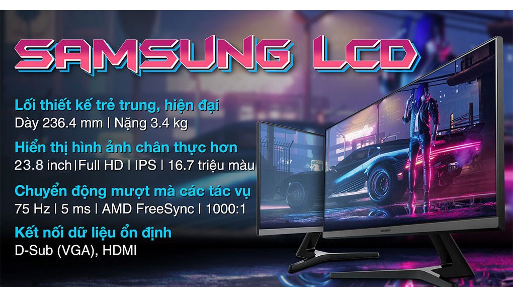 Màn hình Samsung LS24R350FZEXXV 23.8 inch FHD/IPS/75Hz/5ms/FreeSync/HDMI