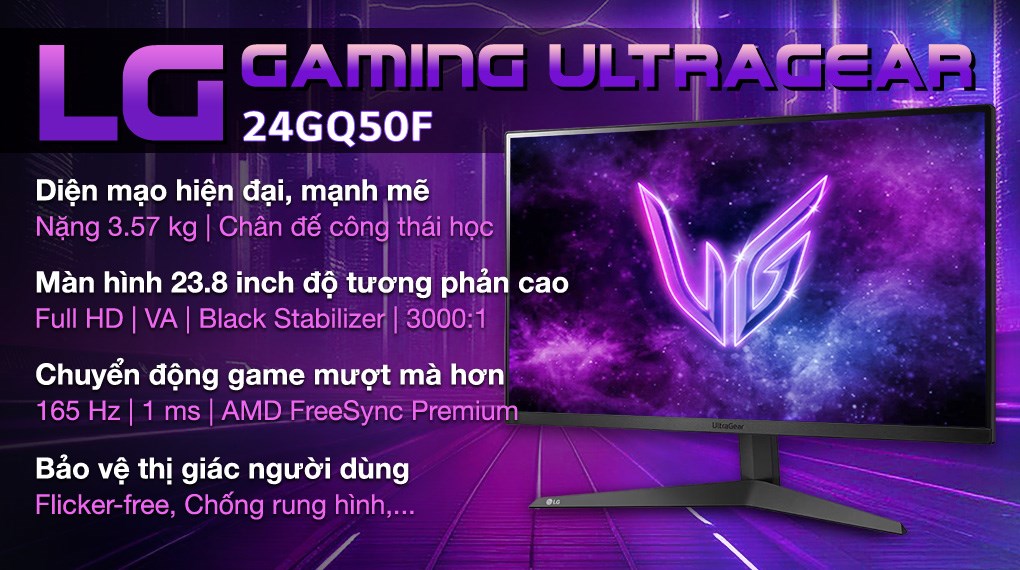 Màn hình LG Gaming UltraGear 24GQ50F-B.ATVQ 23.8 inch FHD/VA/165Hz/1ms/FreeSync/DisplayPort