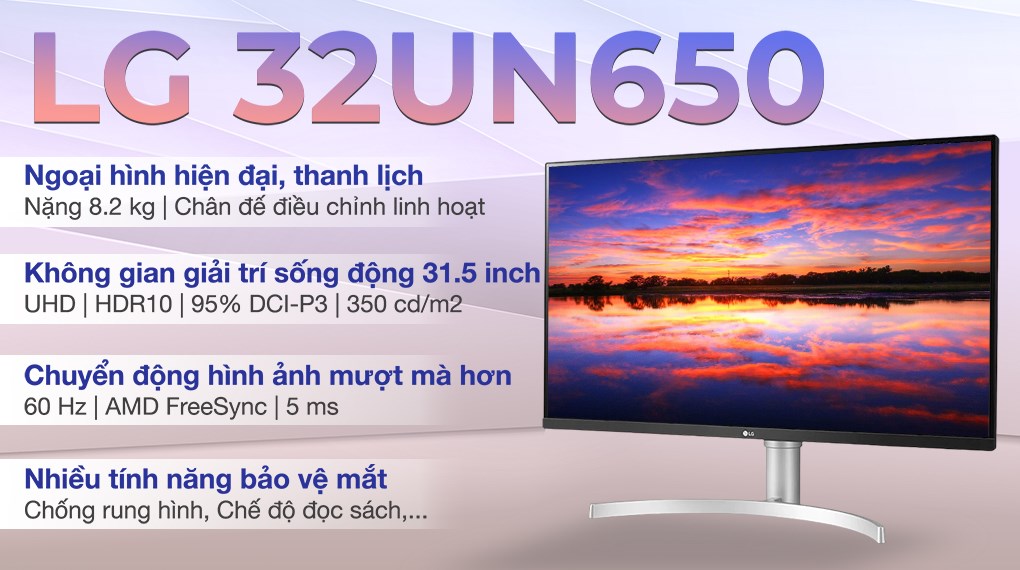 Màn hình LG 32UN650-W.ATV 32 inch 4K/60Hz/5ms/HDMI/DisplayPort