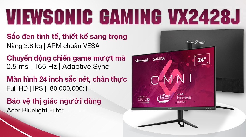 Màn hình ViewSonic Gaming VX2428J 24 inch FHD/IPS/165Hz/0.5ms/FreeSync/DisplayPort