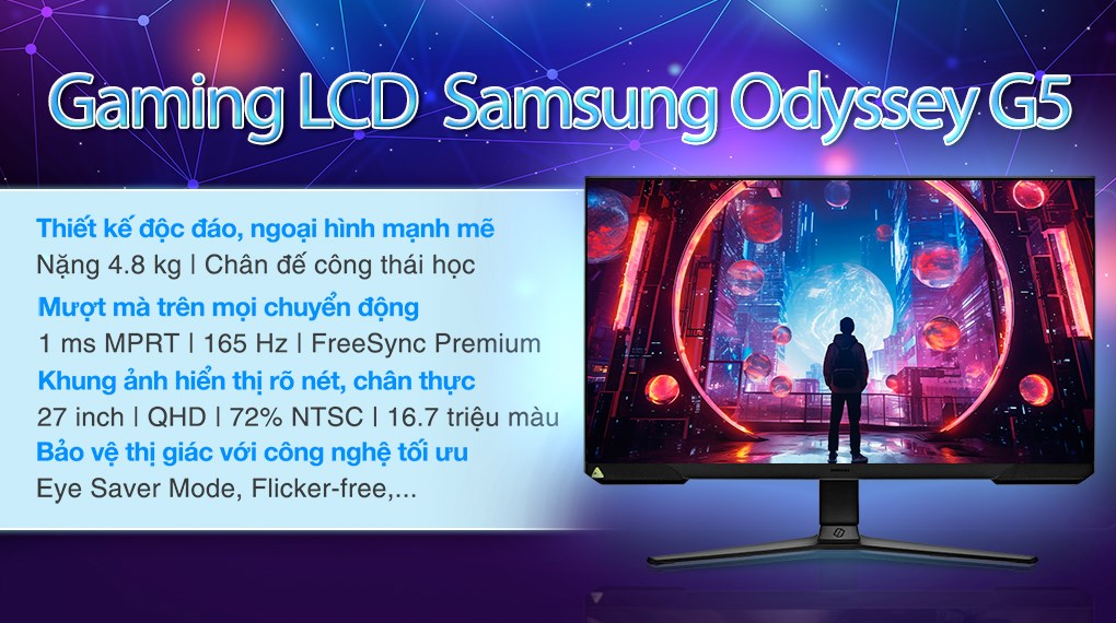 Màn hình Gaming Samsung Odyssey G5 G51C LS27CG510EEXXV 27 inch 2K/VA/165Hz/1ms/FreeSync/HDR10/DisplayPort