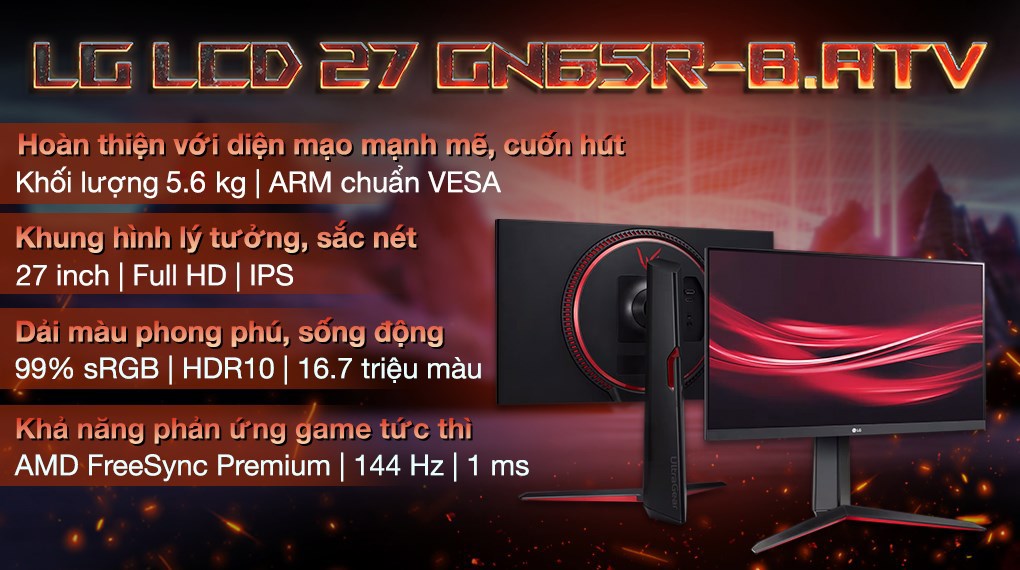 Màn hình LG Gaming 27GN65R-B.ATV 27 inch FHD/IPS/144Hz/1ms/FreeSync/HDMI