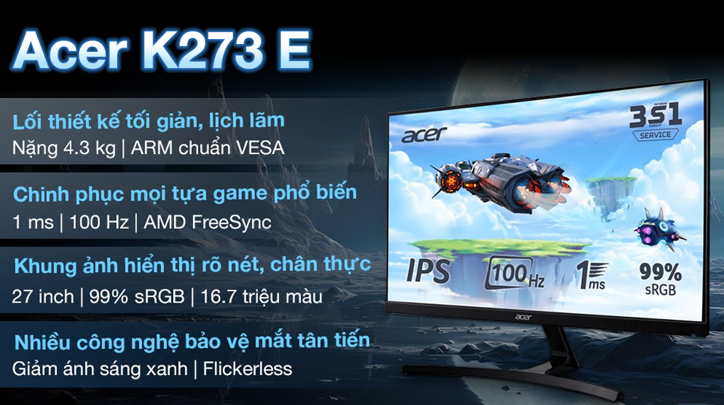 Màn hình Acer K273 E 27 inch FHD/IPS/100Hz/1ms/HDMI