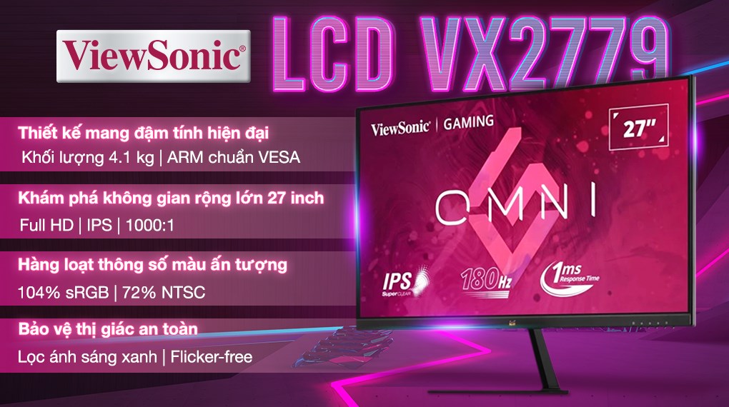 Màn hình Gaming Viewsonic VX2779-HD-PRO 27 inch FHD/IPS/180Hz/1ms/HDMI