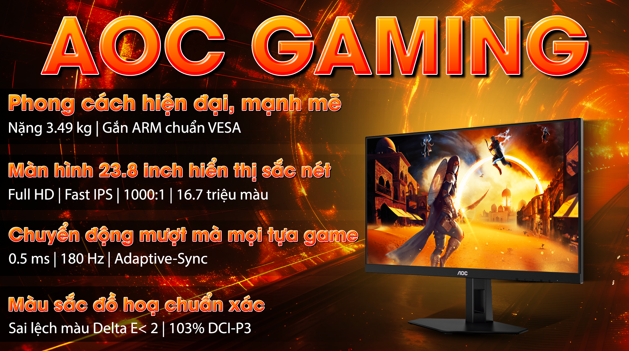 Màn hình Gaming AOC 24G4E/74 23.8 inch FHD/Fast IPS/180Hz/0.5ms