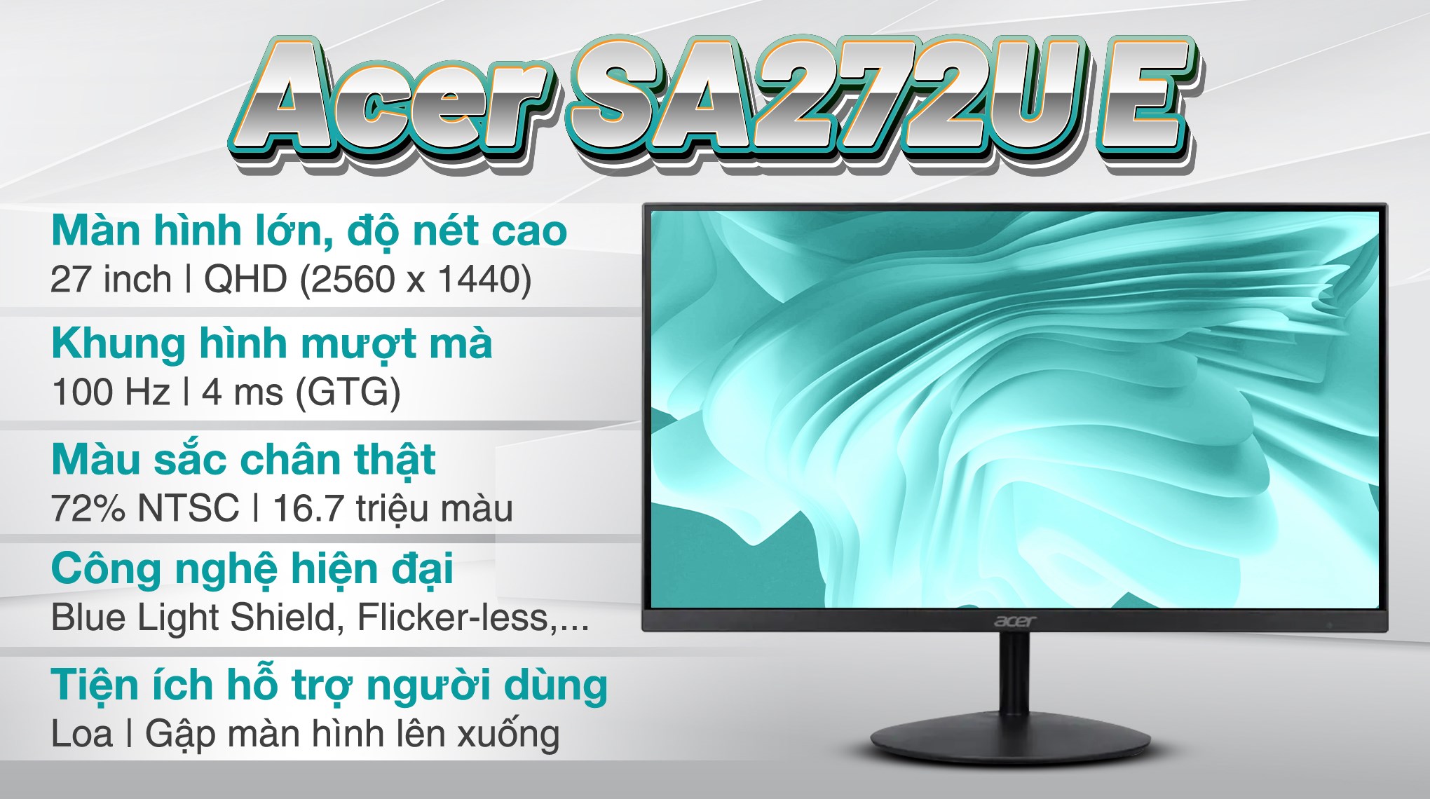 Màn hình Acer SA272U E 27 inch 2K/IPS/100Hz/4ms